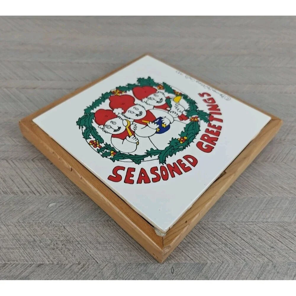 Vintage 1984 Barney Saltzberg Chefs Trivet Seasoned Greetings Wood Ceramic